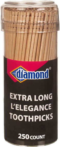 Extra Long 250 Diamond L'elegance Wooden Round 4" Toothpicks - Diamond Elegance Long Toothpicks, 250-count (278x600), Png Download