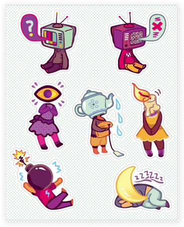 Cute Object Head Stickers Featuring A Sleeping Moon, - Object Head (484x484), Png Download