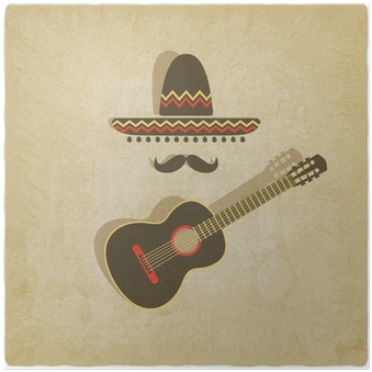 Póster Sombrero Mexicano Y La Guitarra De Fondo Antiguo - Guitar (400x400), Png Download