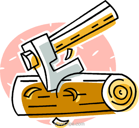 Axe With Firewood Royalty Free Vector Clip Art Illustration - Axe Chopping Wood Cartoon (480x442), Png Download