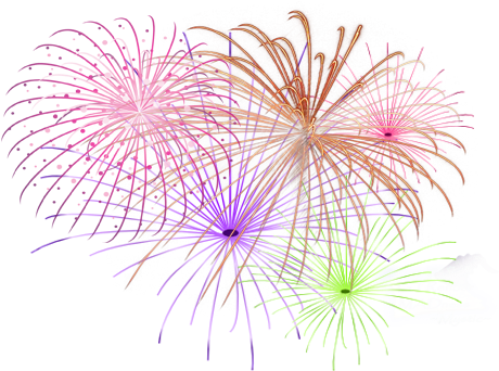 Fireworks Clipart Png - Pink Blue And Yellow Fireworks Transparent (507x416), Png Download
