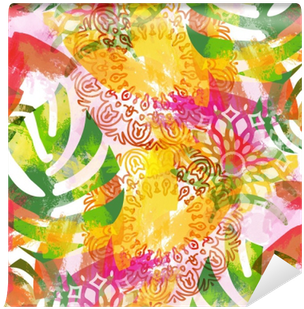Tropical Background With Watercolor Effect - Textile (400x400), Png Download