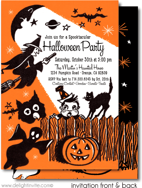 Vintage Child-friendly 1950's Halloween Invitations - Vintage Halloween Invites (497x675), Png Download