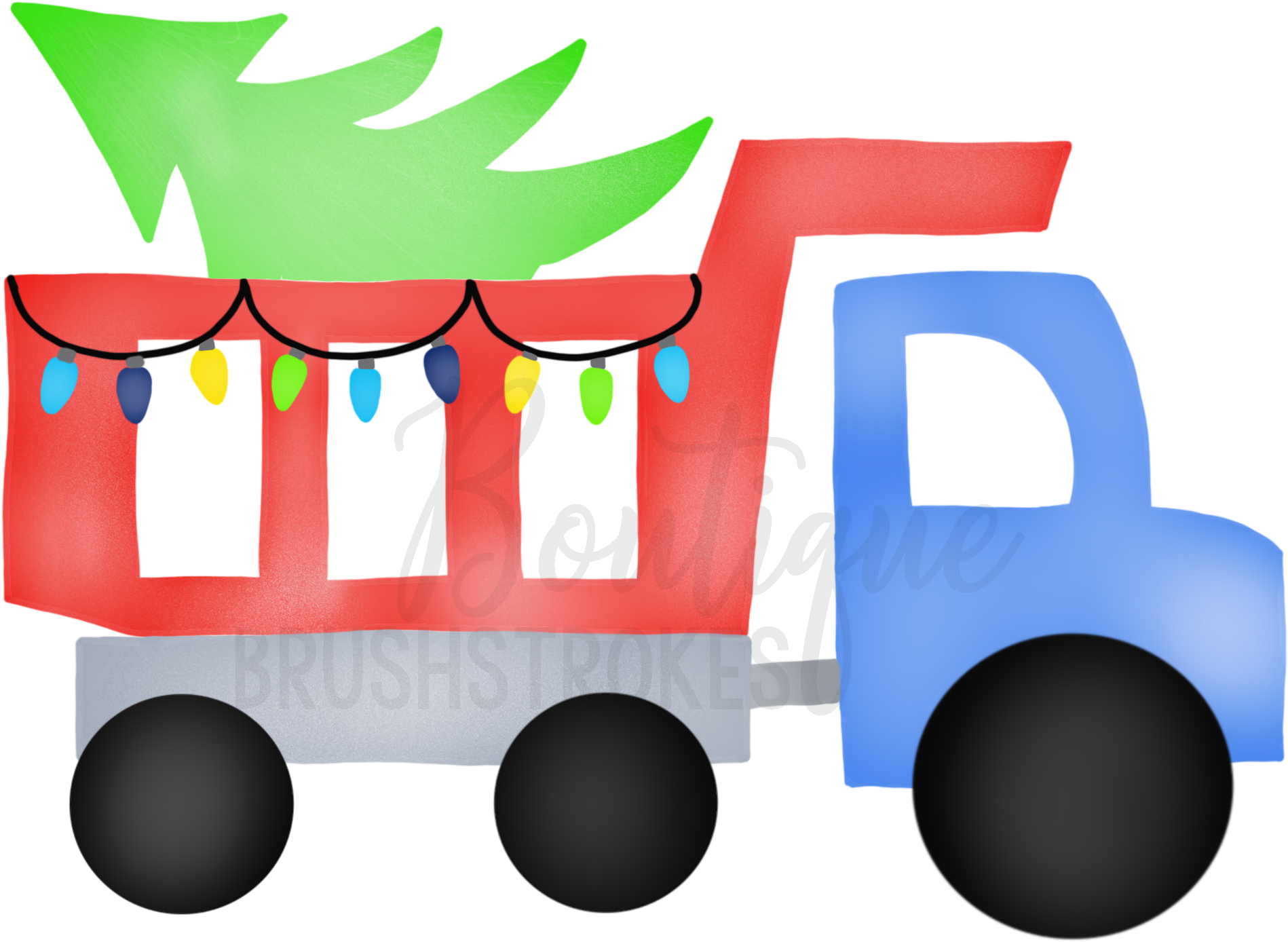 Christmas Watercolor Dumptruck And Tree Digital Clipart (2048x2048), Png Download
