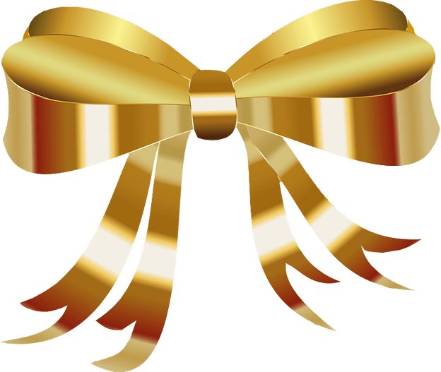 Christmas Ribbon Clipart Clear Background - Gold Bow No Background (624x527), Png Download