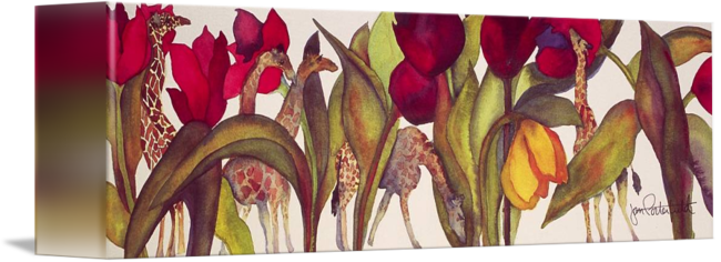 "tulips Giraffes" By Jan Porterfield, Anchorage // - Giraffe Ii Card (650x236), Png Download