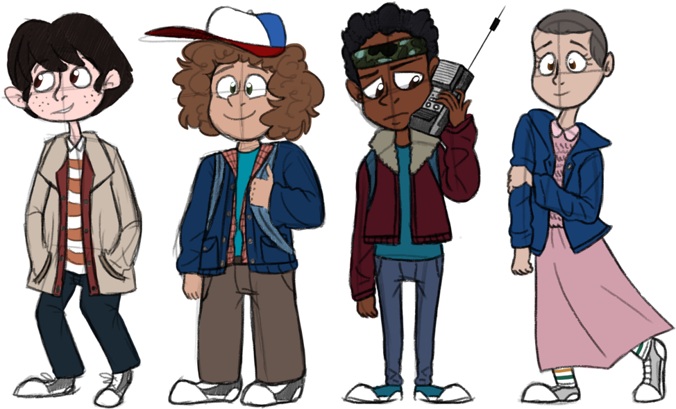The Demodogs Overwhelm The Lab - Stranger Things Cast Cartoon Png (1024x614), Png Download