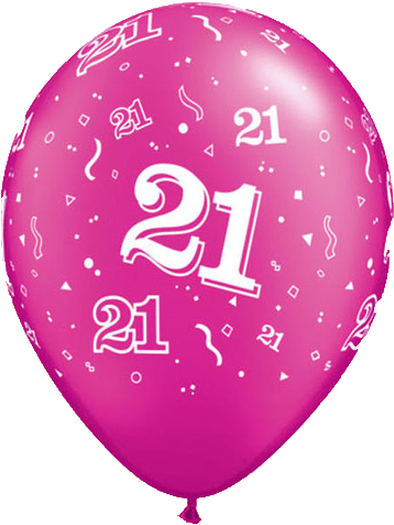 21th Birthday Balloons -21 Printed Pearl Magenta Latex - Qualatex 21st Latex Balloon (480x480), Png Download