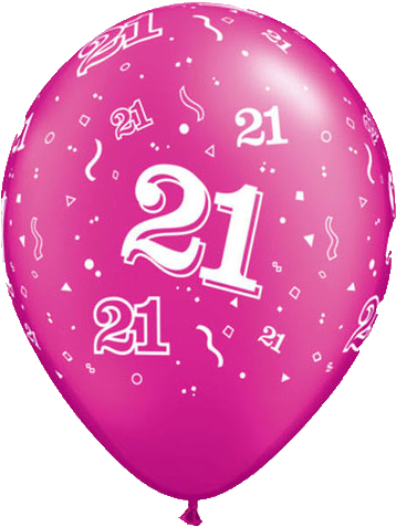 21th Birthday Balloons -21 Printed Pearl Magenta Latex - Qualatex 21st