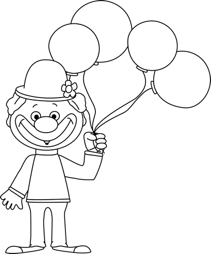 Svg Transparent Library Black And White Clip Art - Clipart Clown With Balloons (416x500), Png Download