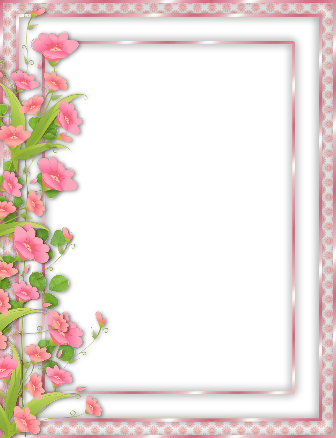 Pink Transparent With Flowers - Pink Flower Frames And Borders Png (1150x1500), Png Download