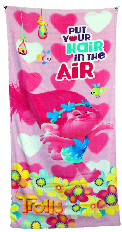 Trolls Towel - Trolls Girls Beach Towel Poppy Pink Floral 28 X 58 (420x766), Png Download