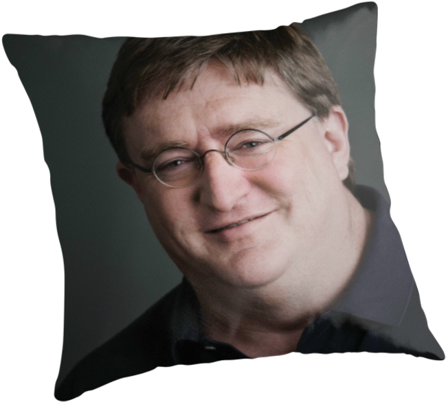 "gabe Newell Steam God" Throw Pillows By Marmbo - Gaben Newell (875x875), Png Download