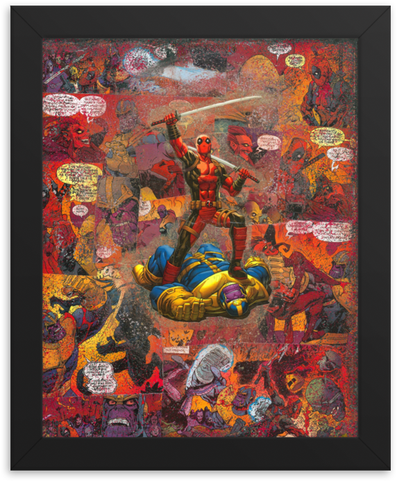 Deadpool Versus Thanos Comic Canvas Framed Reproduction - Modern Art (1000x1000), Png Download