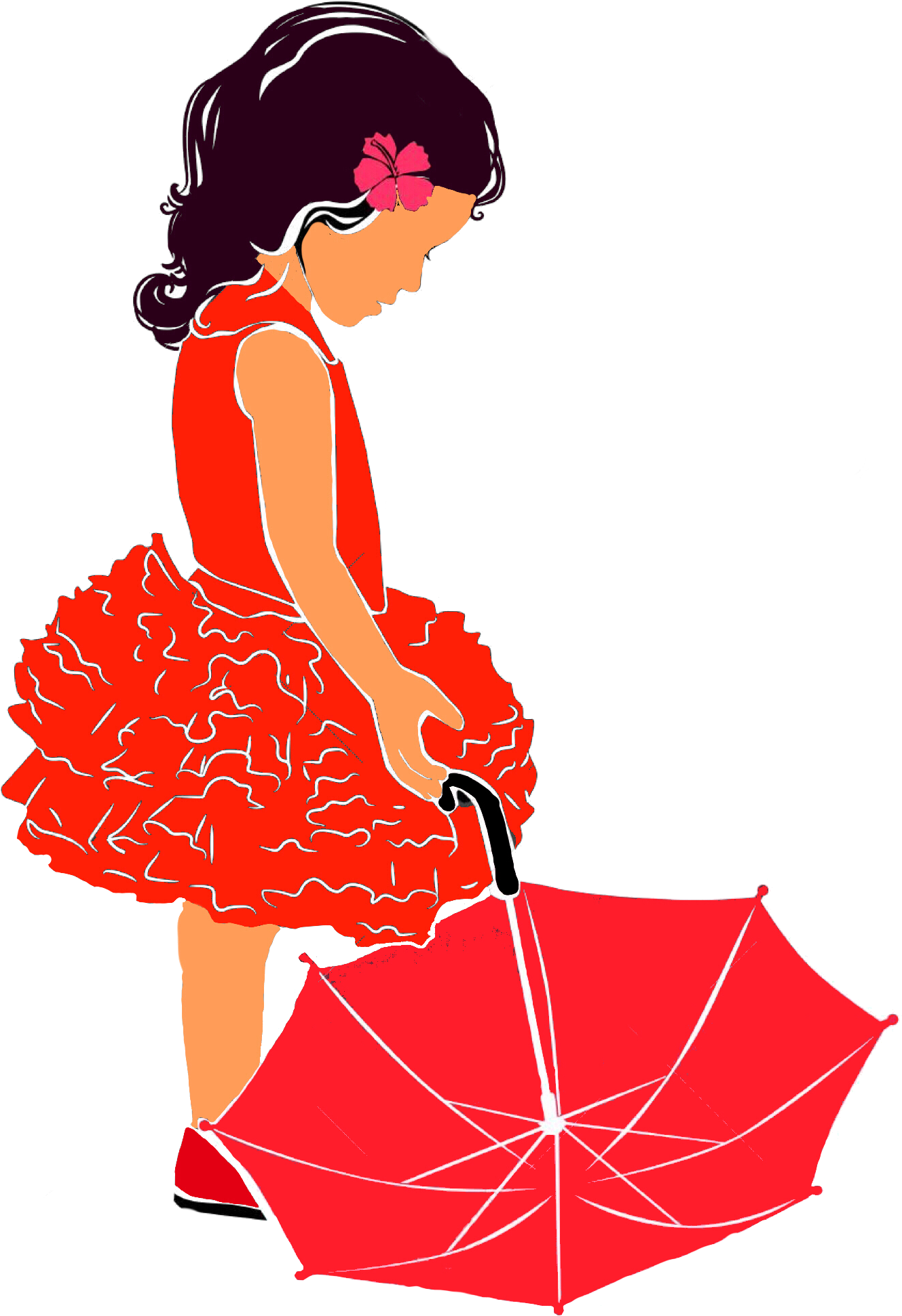 Silhouette Girl With Umbrella Pink (1448x2048), Png Download