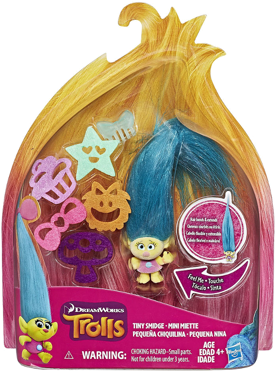 Buy Action Figure Hasbro Trolls Hair Raising Tiny Smidge - Dreamworks Trolls Hair Raising Doll - Tiny Smidge (800x800), Png Download
