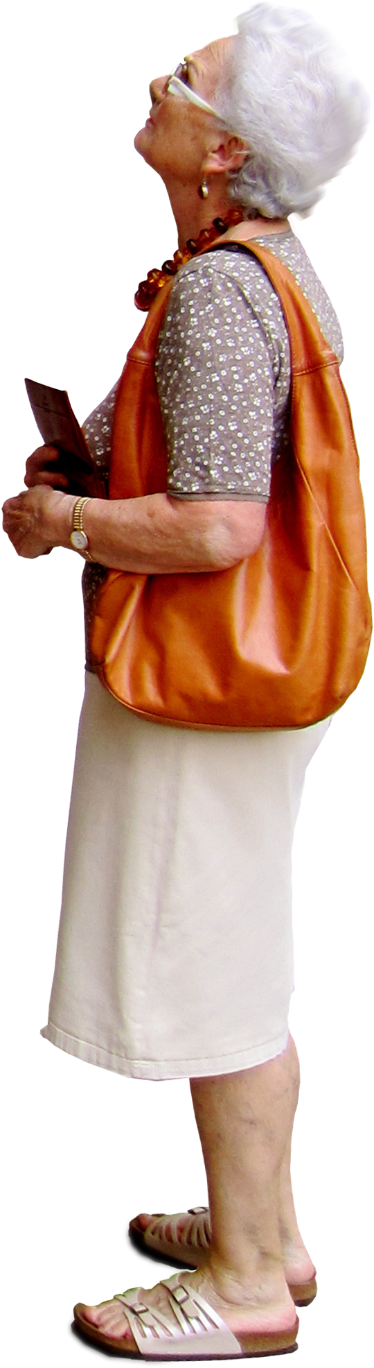 Old Woman Looking Up At Something, With A Large Orange - Cut Out People Looking Up (539x2053), Png Download