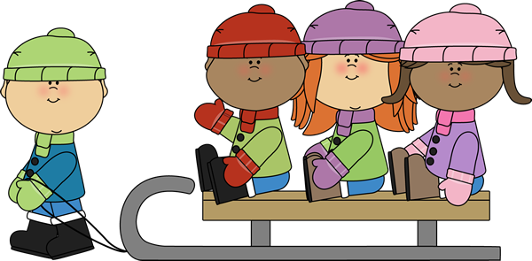 Winter Kids On A Sled Clip Art - Winter Kids Clip Art (600x295), Png Download