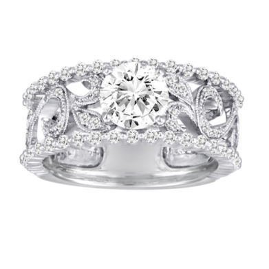 Diadori 18k White Gold Wide Vintage Scroll Diamond - Ring (650x390), Png Download