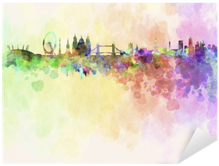 London Skyline In Watercolor Background Sticker • Pixers® - Watercolor London (400x400), Png Download