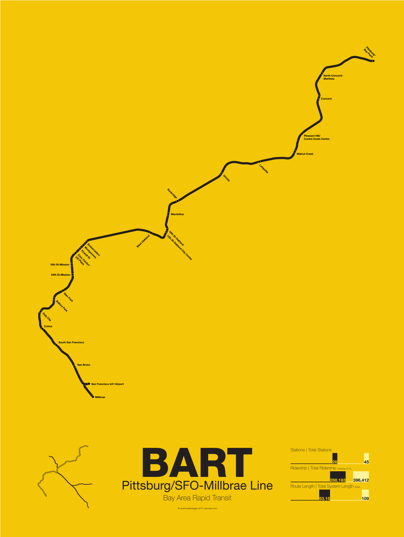Download Bart Pittsburgmillbrae Line Poster Yellow Line Bart PNG