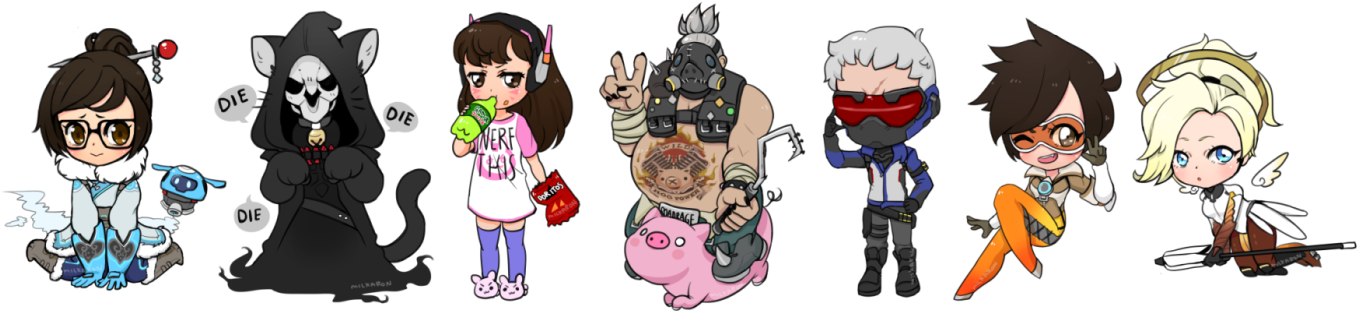 Overwatch Art Chibi - Chibis Overwatch (1389x350), Png Download