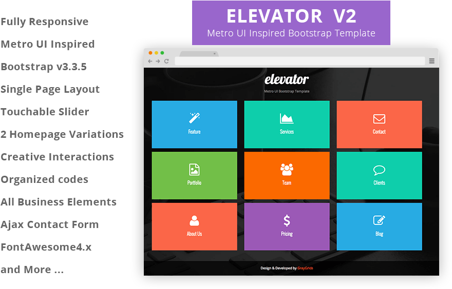 Elevator Metro Ui Inspired Free Bootstrap Html5 Template - Bootstrap Templates (947x600), Png Download