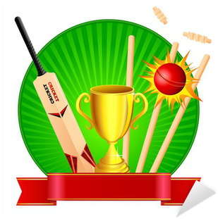 Vector Illustration Of Cricket Kit With Trophy Sticker - Cricket Kit With Trophy (400x400), Png Download