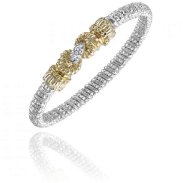 Sterling Silver &14kt Gold Bracelet 22977d06 - Bangle (600x600), Png Download