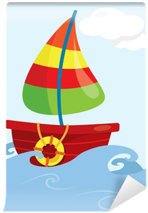Cartoon Fishing Boat On Open Sea Vector Illustration - Vector Graphics (400x400), Png Download