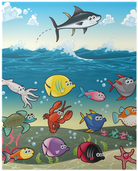 Funny Fish Under The Sea - Sea Life Fish Cute Shower Curtain (400x400), Png Download