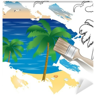 Summer Drawing, Palm Trees And Sea - Lato Rysunek (400x400), Png Download