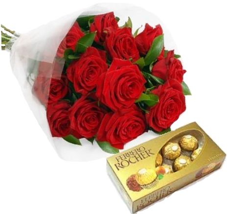 Delicado Bouquer De 12 Rosas Acompañado De Una Caja - Cajita De Ferrero Rocher (474x454), Png Download