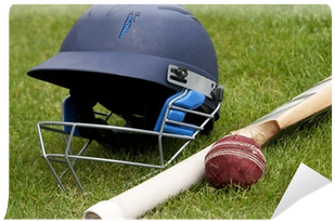 Cricket Ball, Bat And Helmet On Green Grass Of Cricket - Cricket Pitch With Bat And Ball (400x400), Png Download