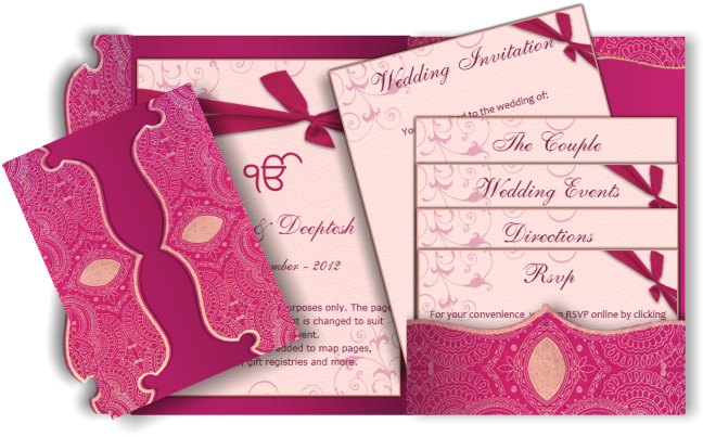 Pocket Style Indian Wedding Invitation Card Design - Wedding Invitation Pink Design Card (670x426), Png Download