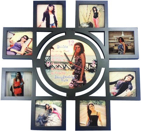Collage With Clock - Gift Photo Frame Png (487x464), Png Download