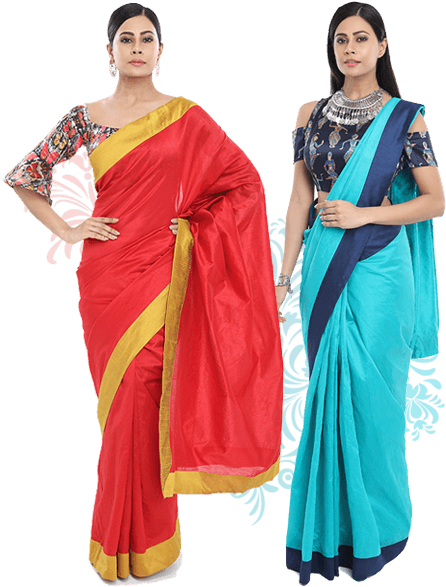 Color-blocked Art Silk Sarees With Quirky Printed Blouse - Blouse (595x586), Png Download