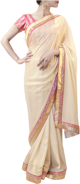 Gold And Pink Saree - Sari (524x600), Png Download