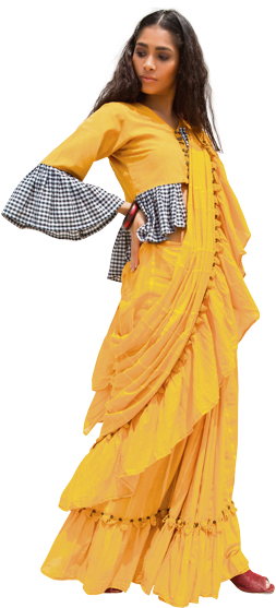 A Saree From The Peeli Dori Brand - Sari (410x609), Png Download