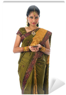 Indian Woman In Traditional Clothes With Lamp Wall - Women With Diwali Light (400x400), Png Download