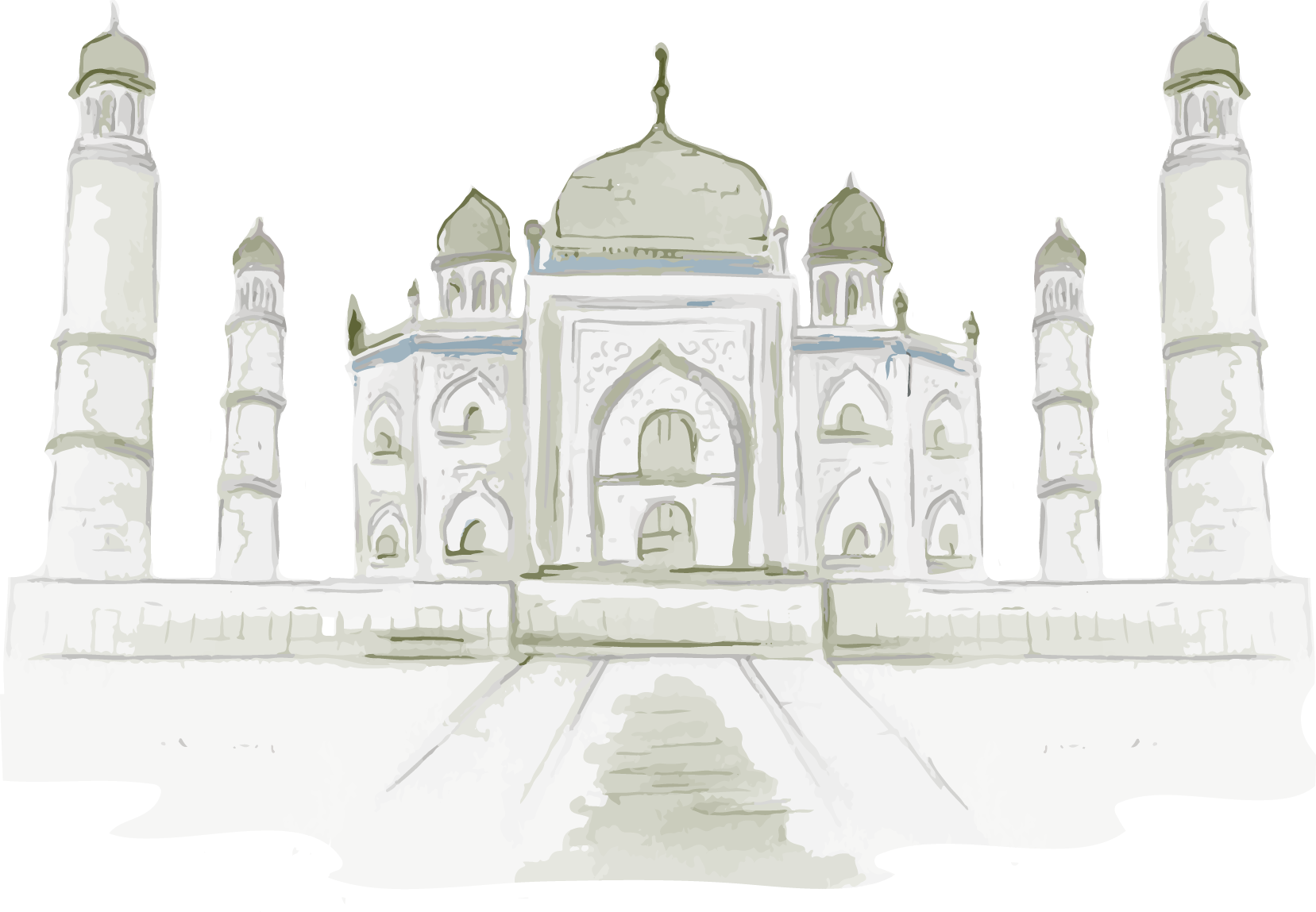 Architecture World Monuments Taj Png Black And White - Drawing (1657x1149), Png Download