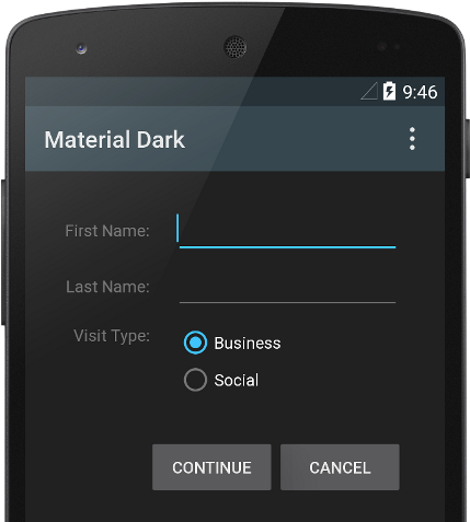 Material Theme And Widgets - Android Material Design Dark Theme (500x476), Png Download
