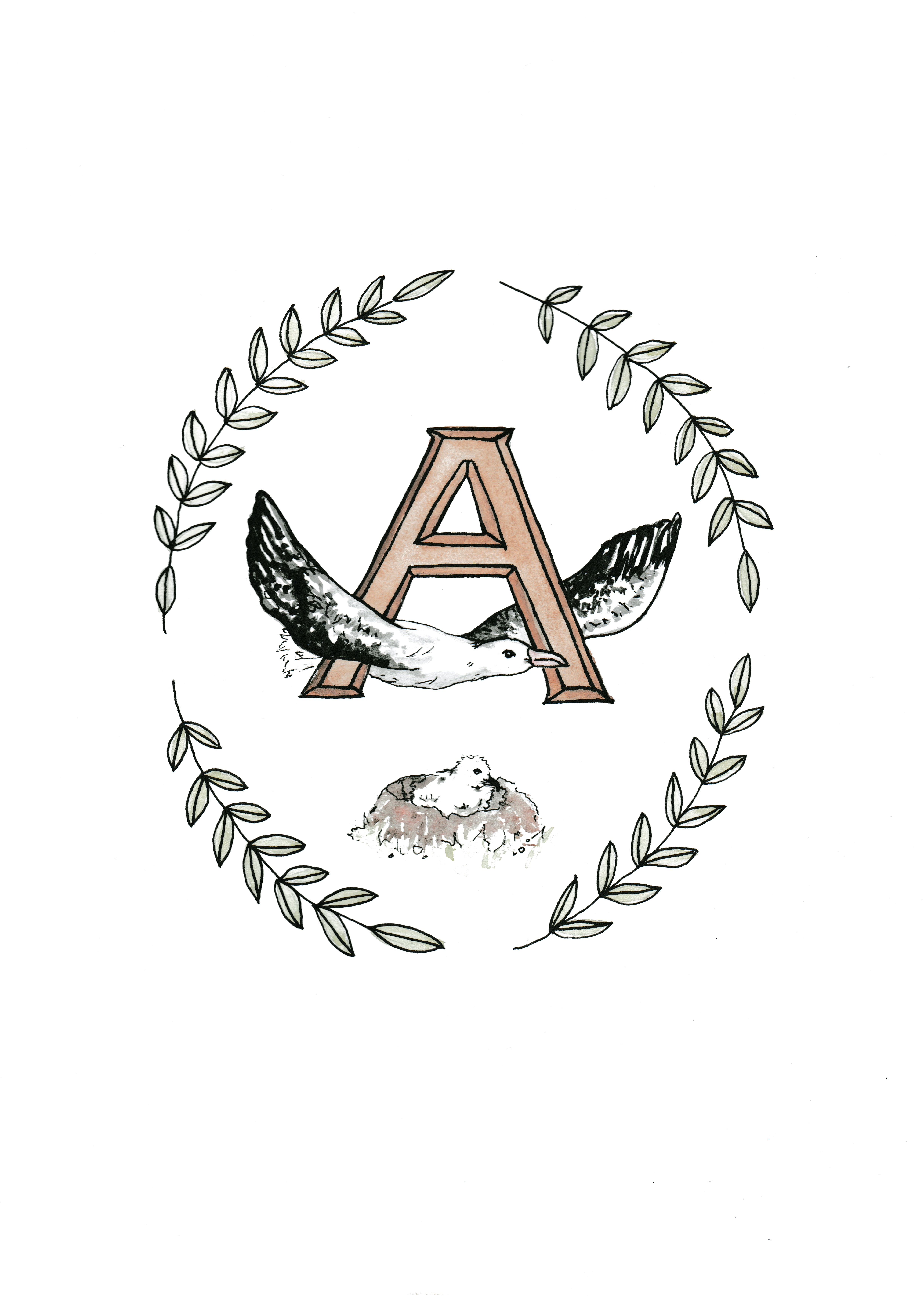 Alphabet Art Print Hand Painted Watercolour Design - Emblem (5100x7008), Png Download