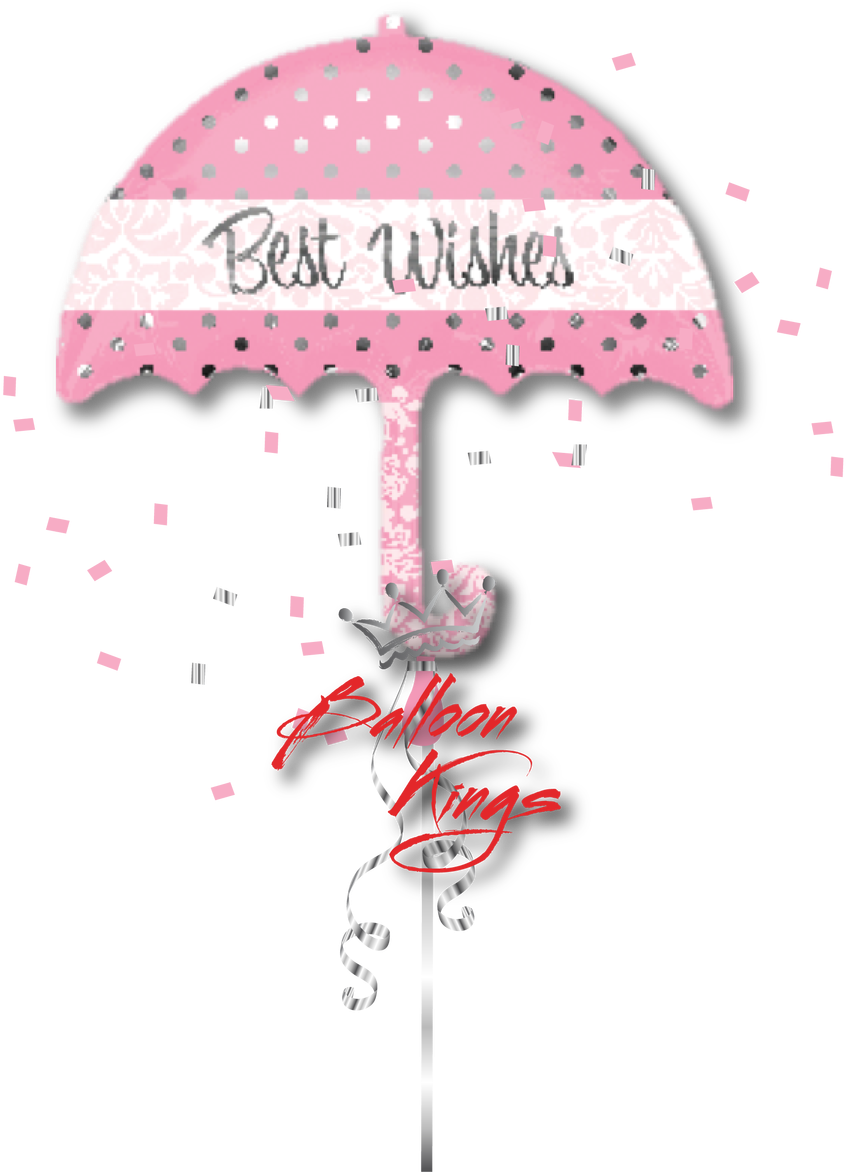 Best Wishes Pink Umbrella - 30" Best Wishes Umbrella Supershape - Mylar Balloons (1068x1280), Png Download
