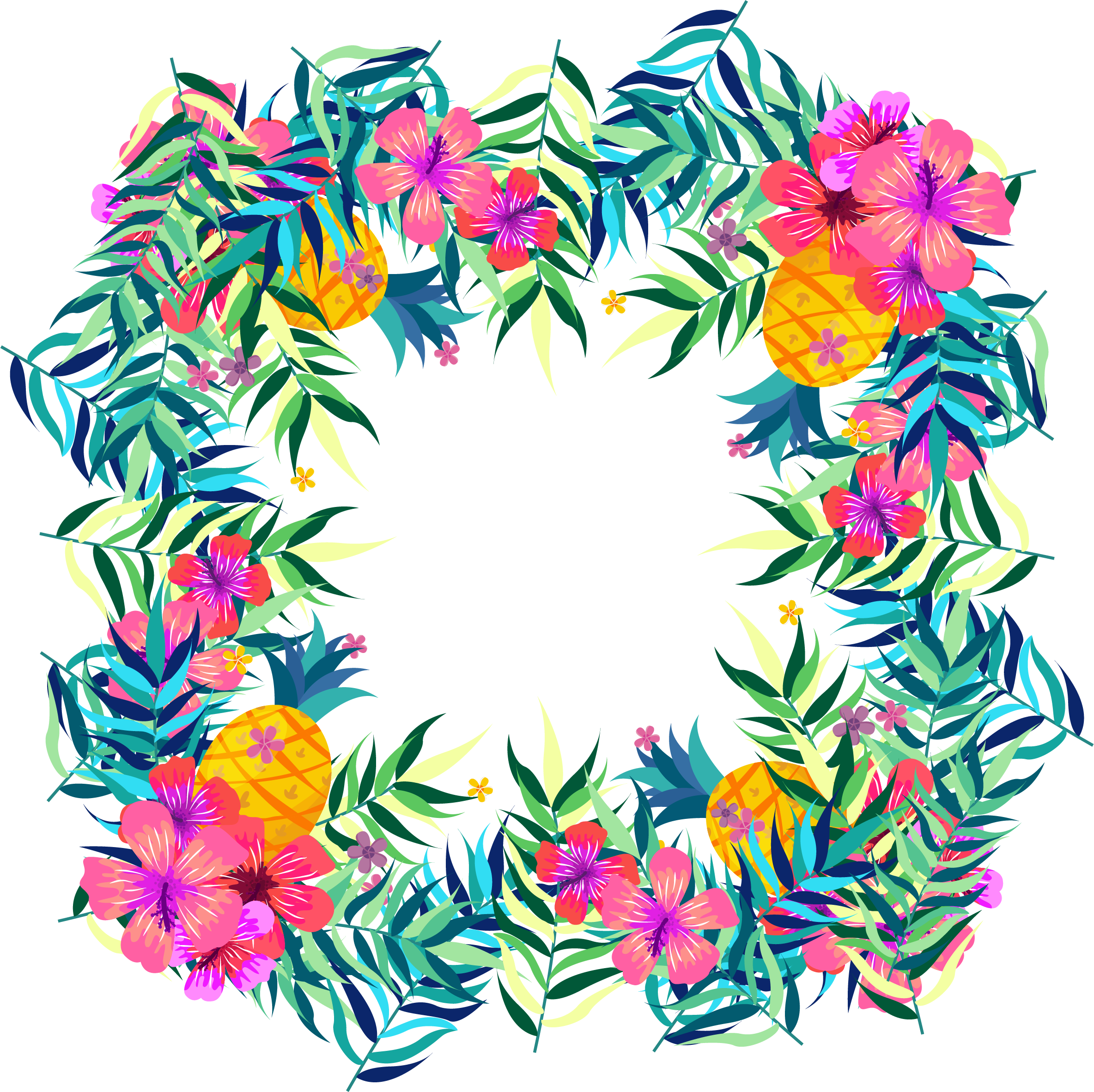 Flower Tropics Fruit Clip Art - Tropical Flowers Clipart Png (2368x2363), Png Download