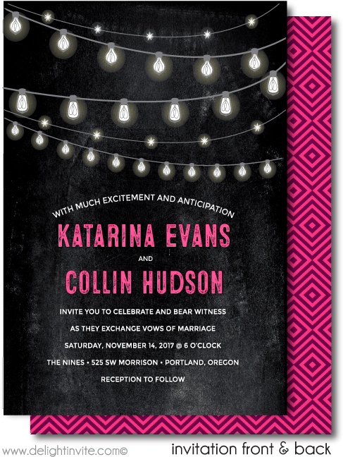 Modern Chalkboard "strand Of Lights" Wedding Invitations - Greeting Card (497x675), Png Download
