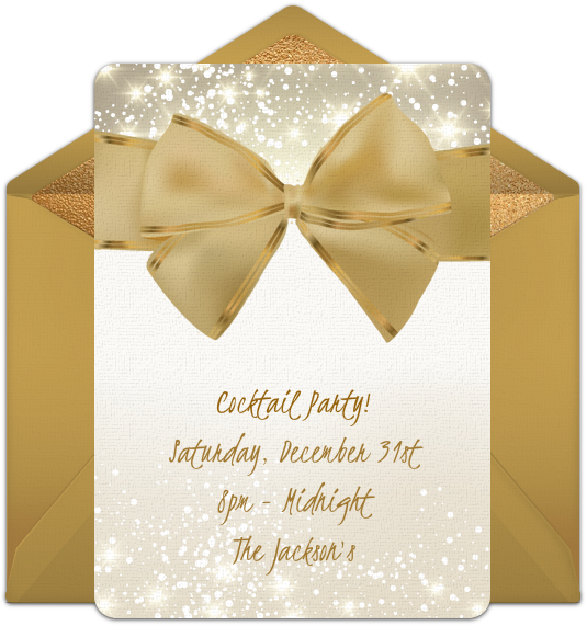 Gold Bow Online Invitation - New Year's Eve (650x650), Png Download