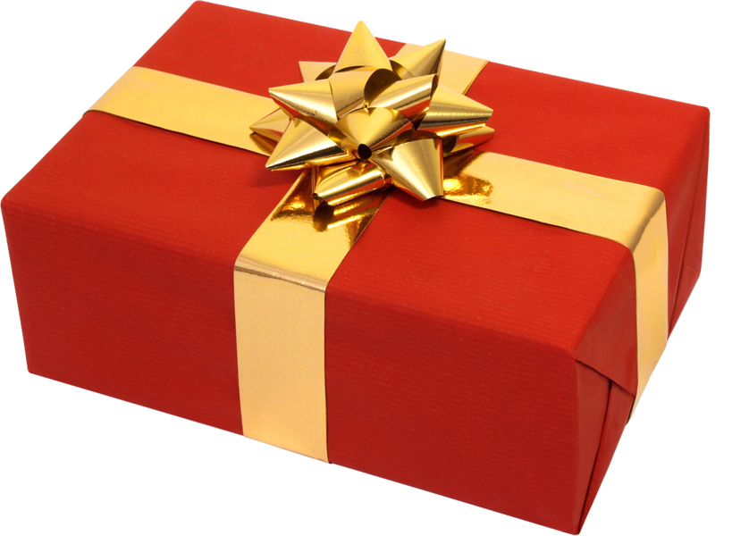 Red Gift With Gold Bow - Present Png (819x600), Png Download