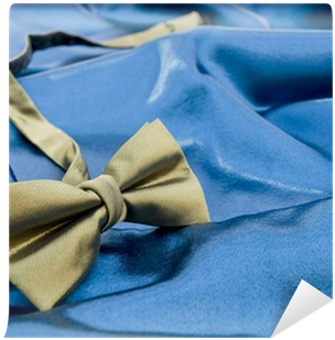 Gold Bow Tie Against Blue Satin Background Wall Mural - Satin (400x400), Png Download