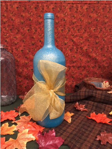 Teal Wine Bottle With Gold Bow - Wine (500x500), Png Download